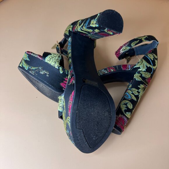 Guess Chunky Stack Heel platform with Ankle Strp open toe colorful texture sz 7 - Picture 9 of 9